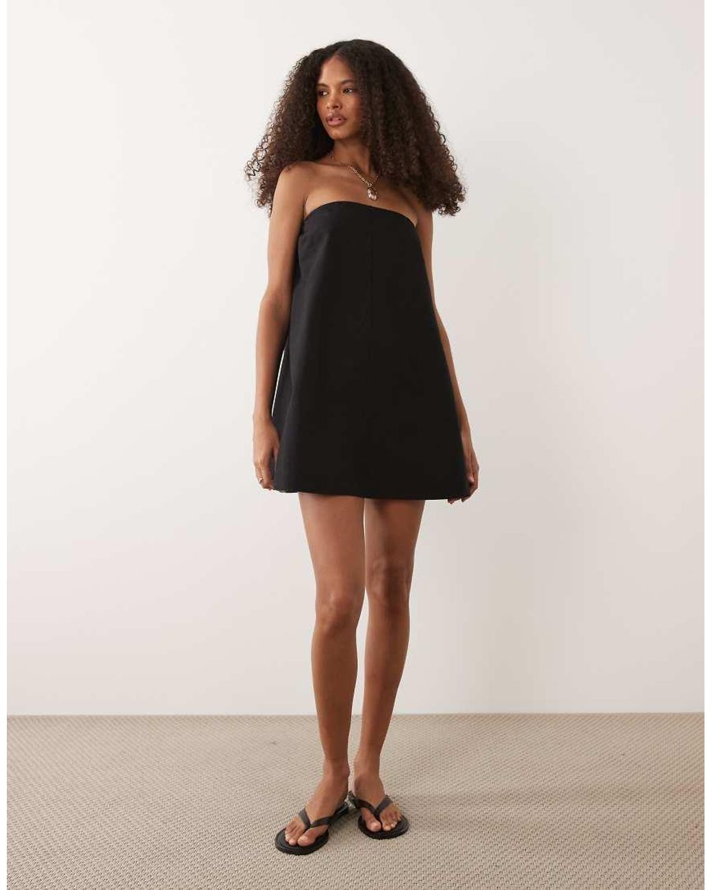 ASOS Black Cotton Linen Bandeau Mini Sundress