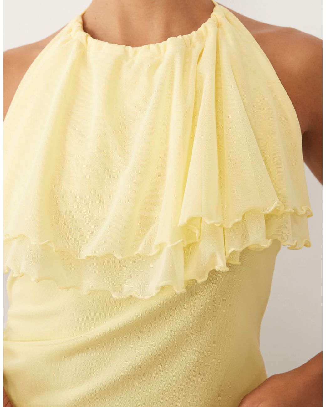 ASOS Natural Mesh Ruffle Halter Cami Top
