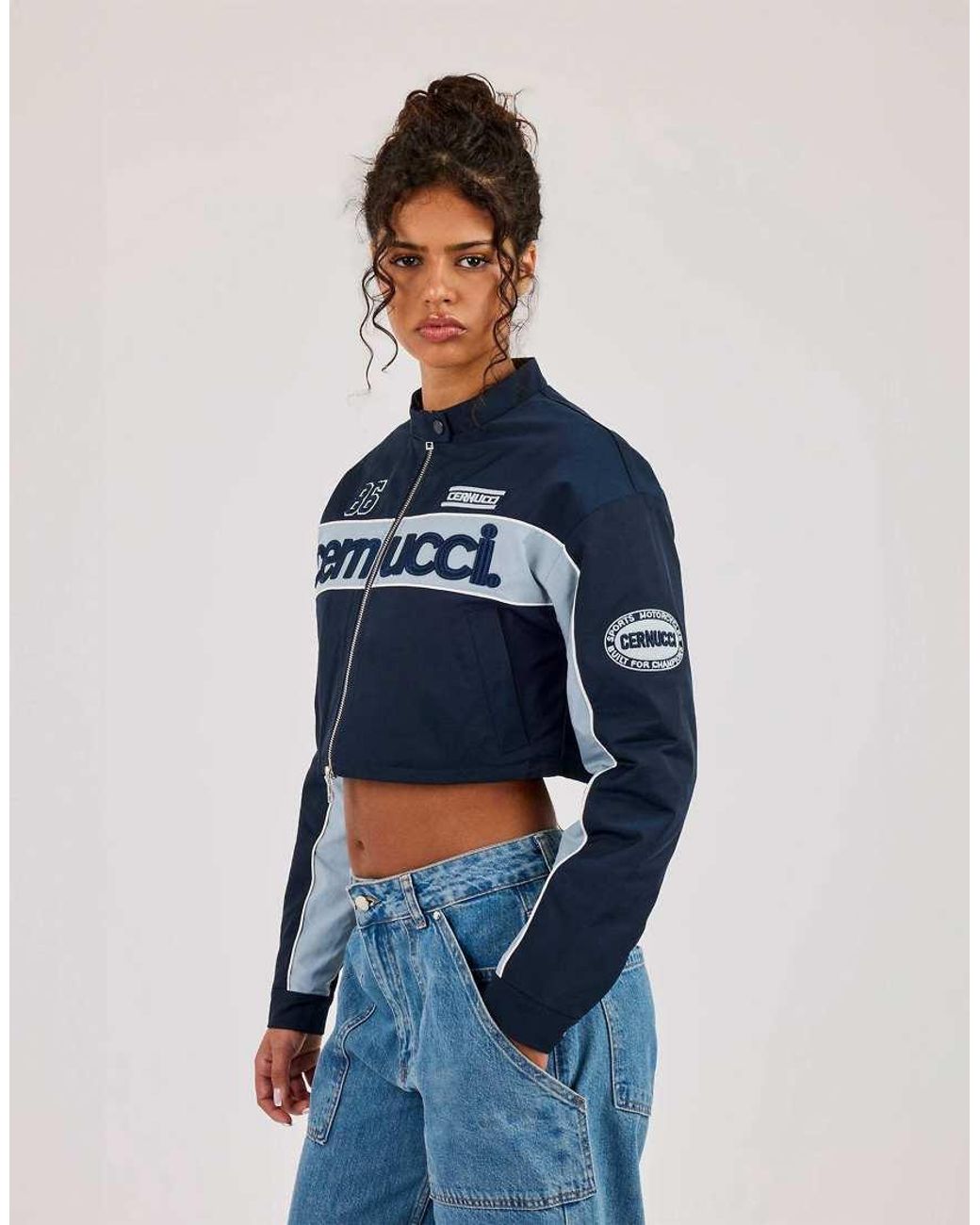 CERNUCCI Blue Nylon Moto Jacket