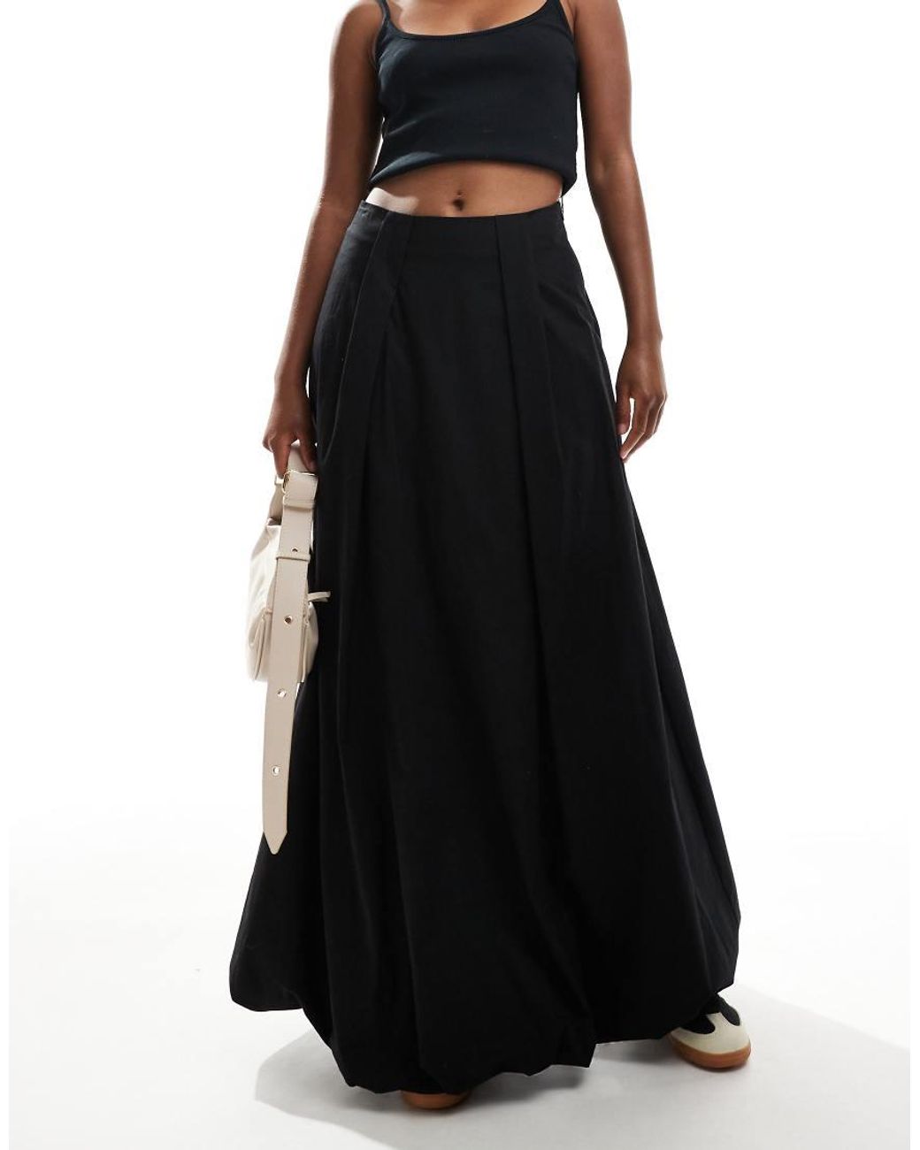 ASOS Black Cotton Poplin Bubble Maxi Skirt
