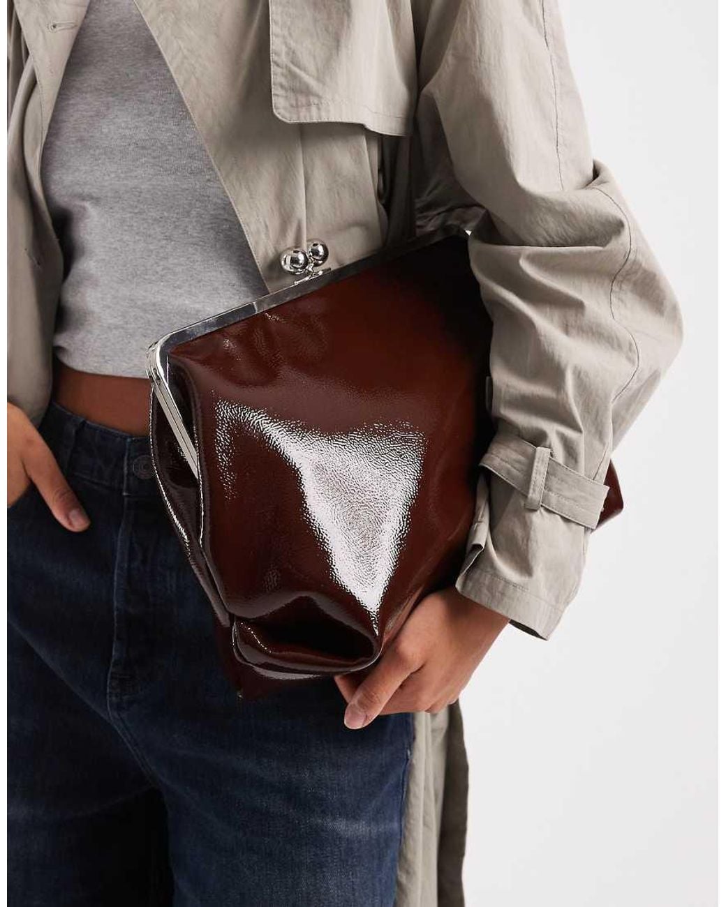 ASOS Brown High Shine Oversized Frame Clutch Bag