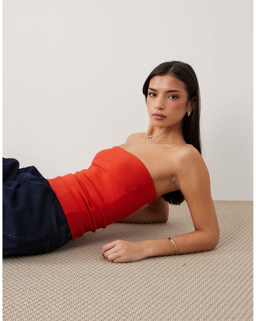ASOS Red Compact Cotton Bandeau Top