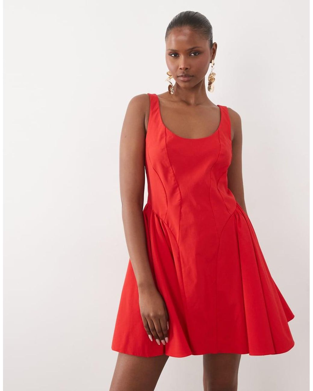 ASOS Red Scoop Neck Bengaline Structu Flippy Mini Dress