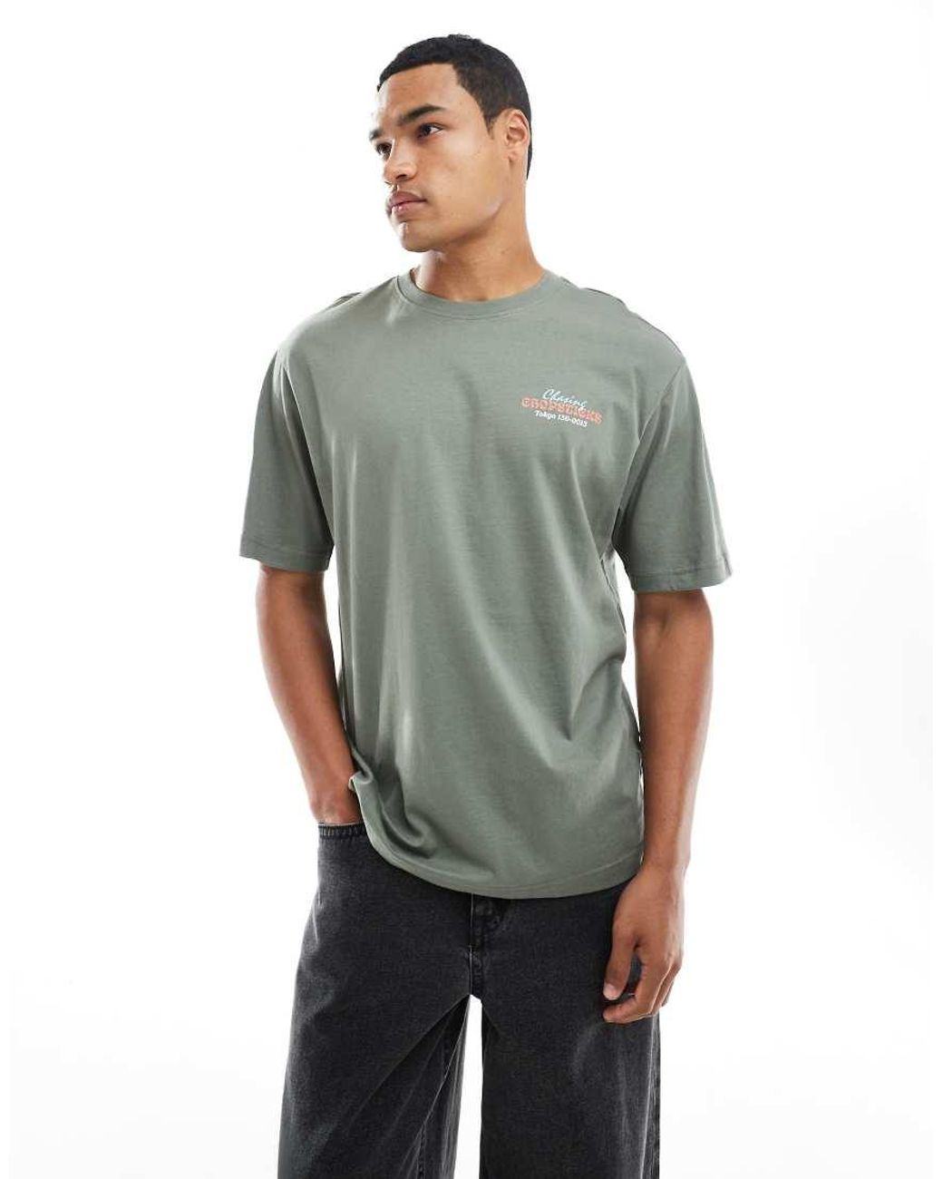 Only & Sons Gray Relaxed Fit T-Shirt With Chopsticks Back Print for men