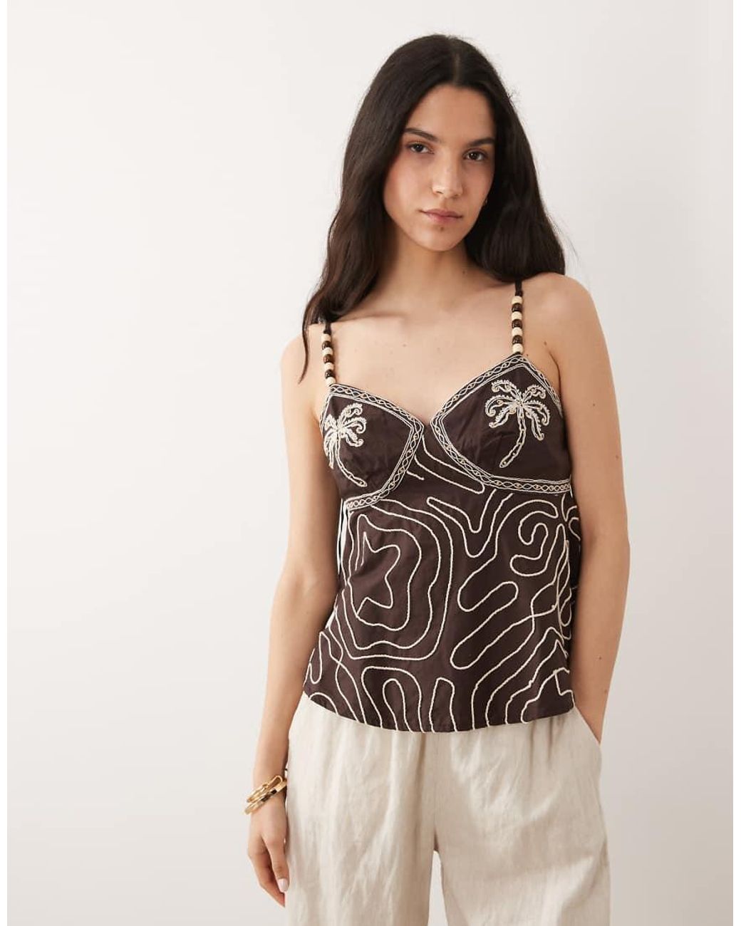 River Island Brown Embellished Cami Top