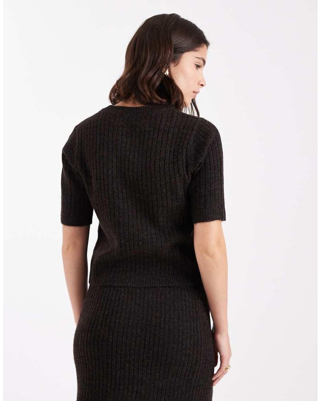 Vero Moda Black Ribbed Knit Short Sleeve Top