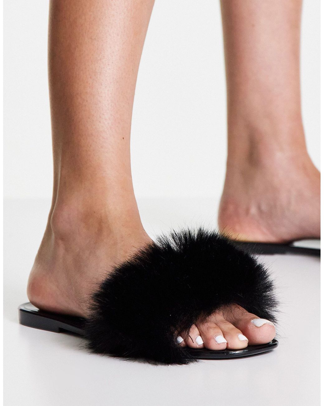 Steve Madden Fritzie Faux Fur Sandals in Black | Lyst Australia