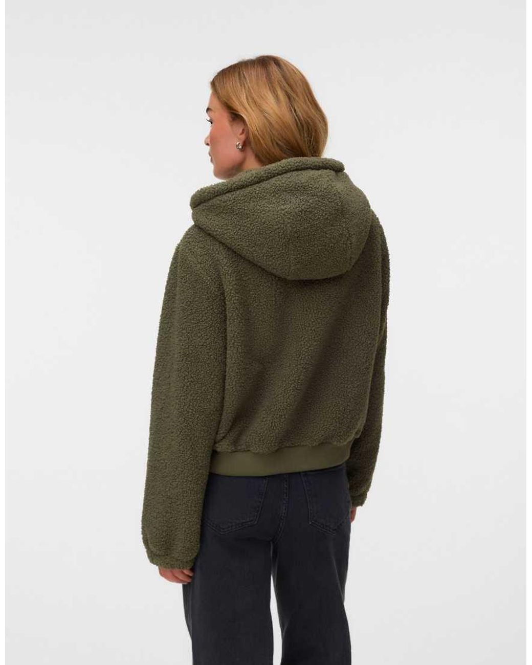 Vero Moda Green Flash Teddy Zip-Up Hooded Jacket