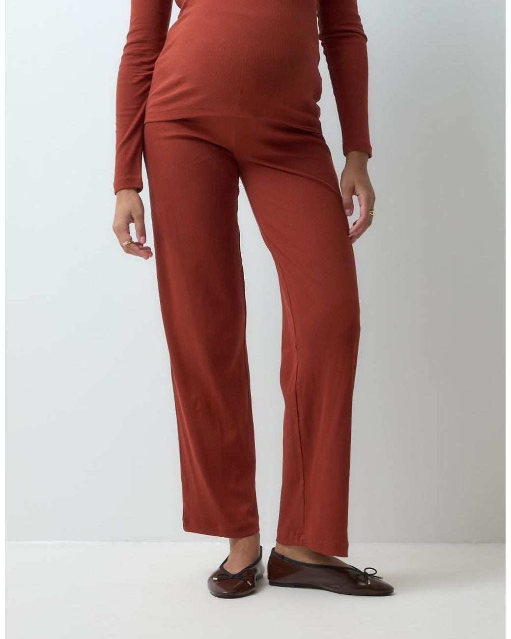 Mama.licious Red Mamalicious Maternity Heavy Ribbed Wide Leg Trousers Co-ord