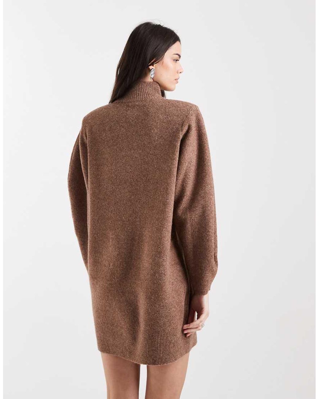 ASOS Brown Shoulder Pad Extreme Sleeve Mini Dress
