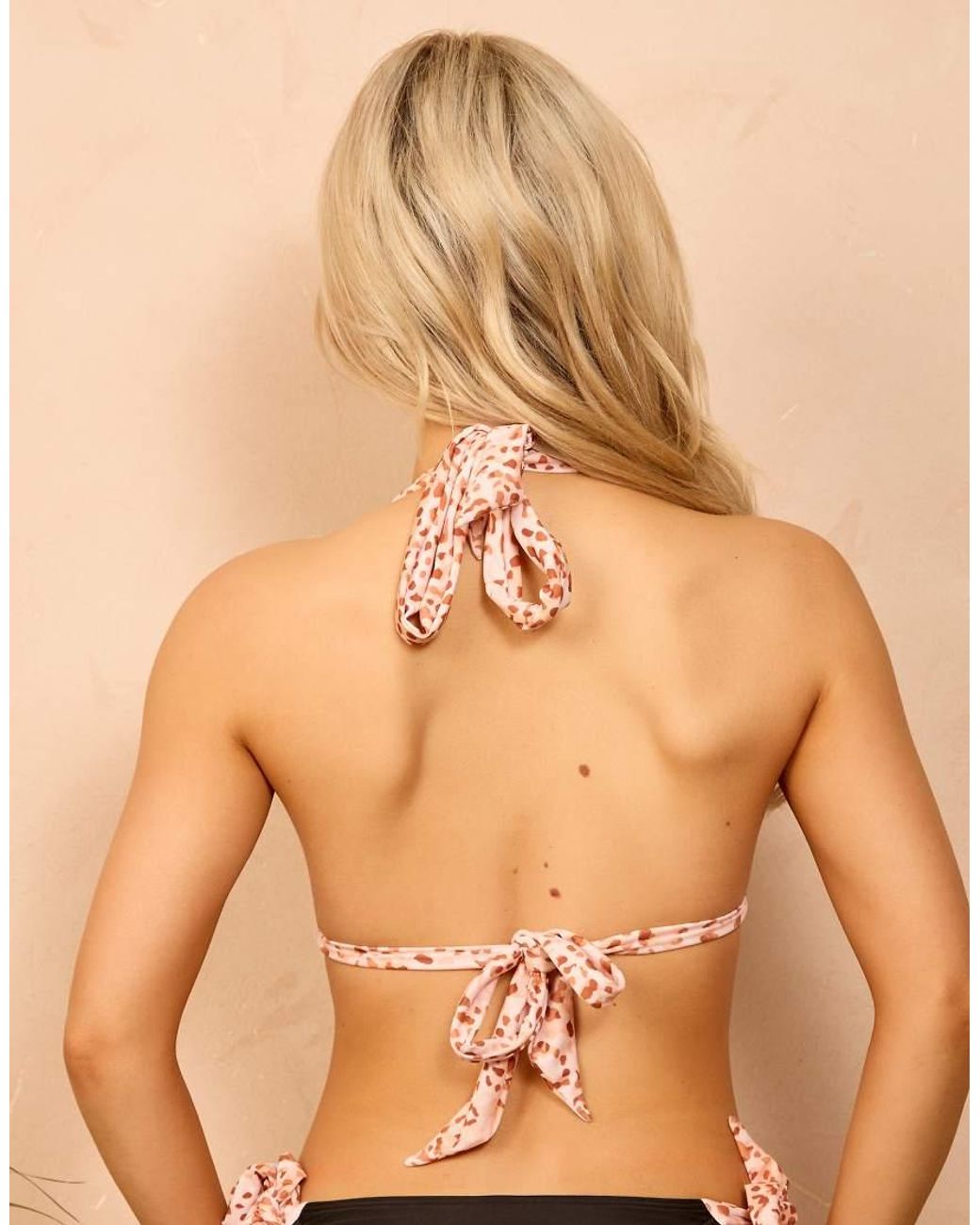 Wolf & Whistle Brown X Isabella Whittingham Triangle Bikini Top With Leopard Contrast Straps