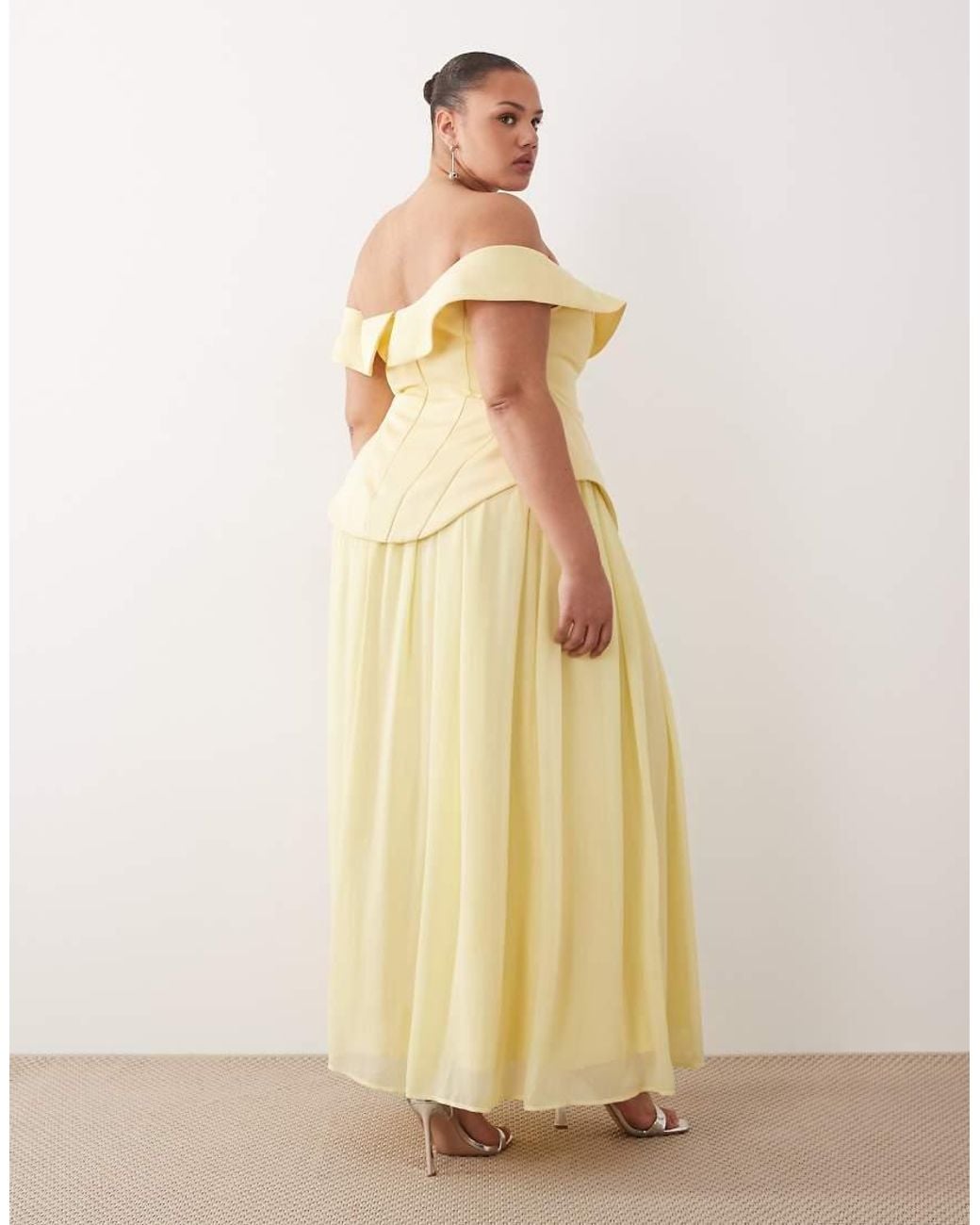 ARRANGE Natural Curve Fallen Shoulder Structured Maxi Dress With Full Skirt