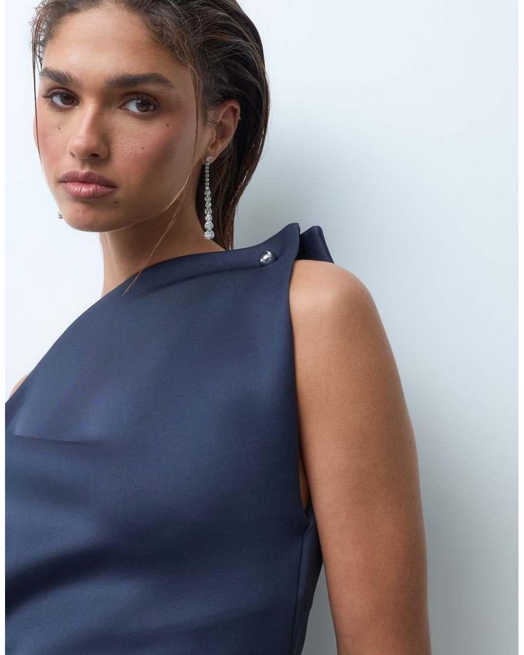 ASOS Blue High Neck Mini Dress With Silver Hardware