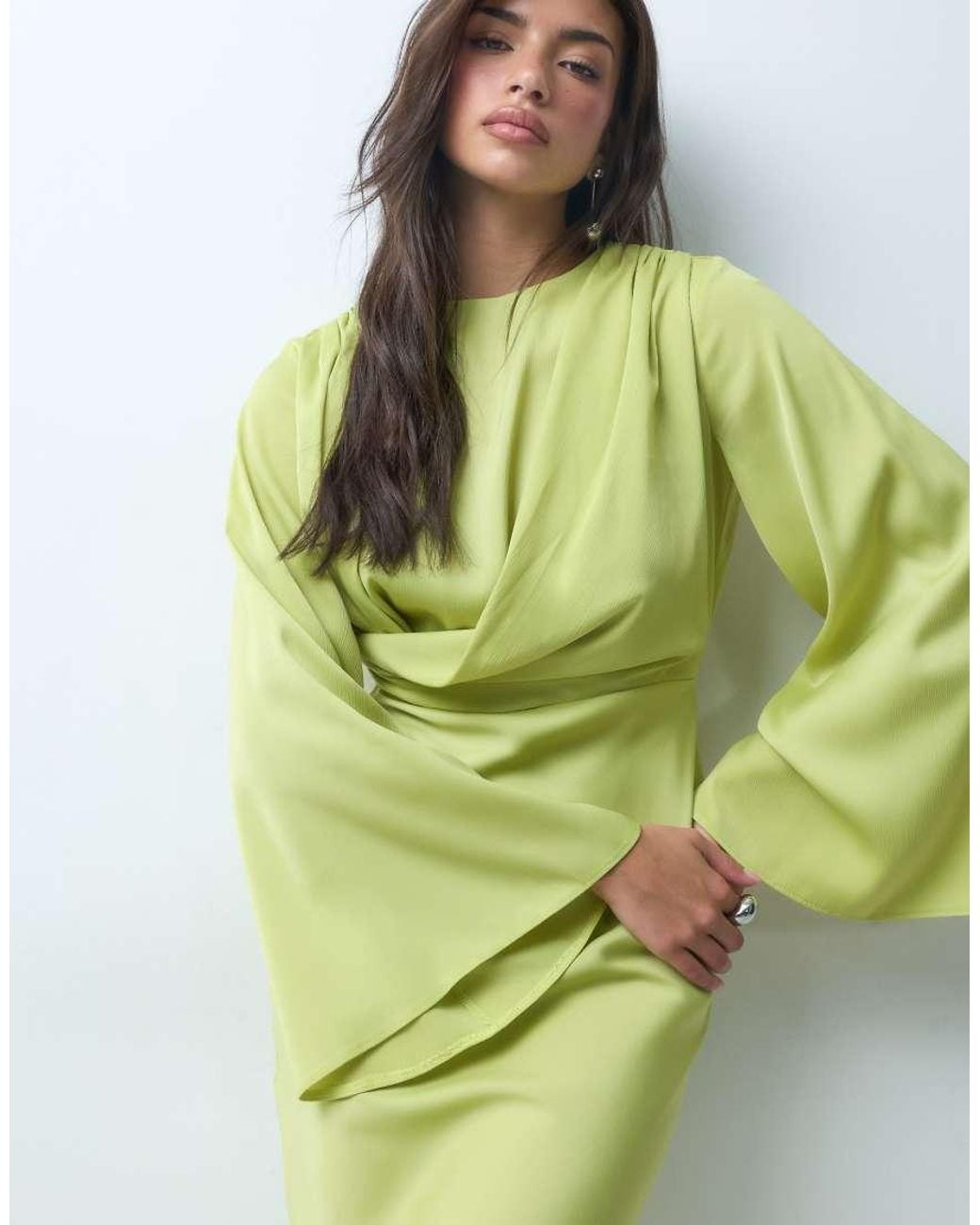 ASOS Green Flute Sleeve Draped Maxi Dress