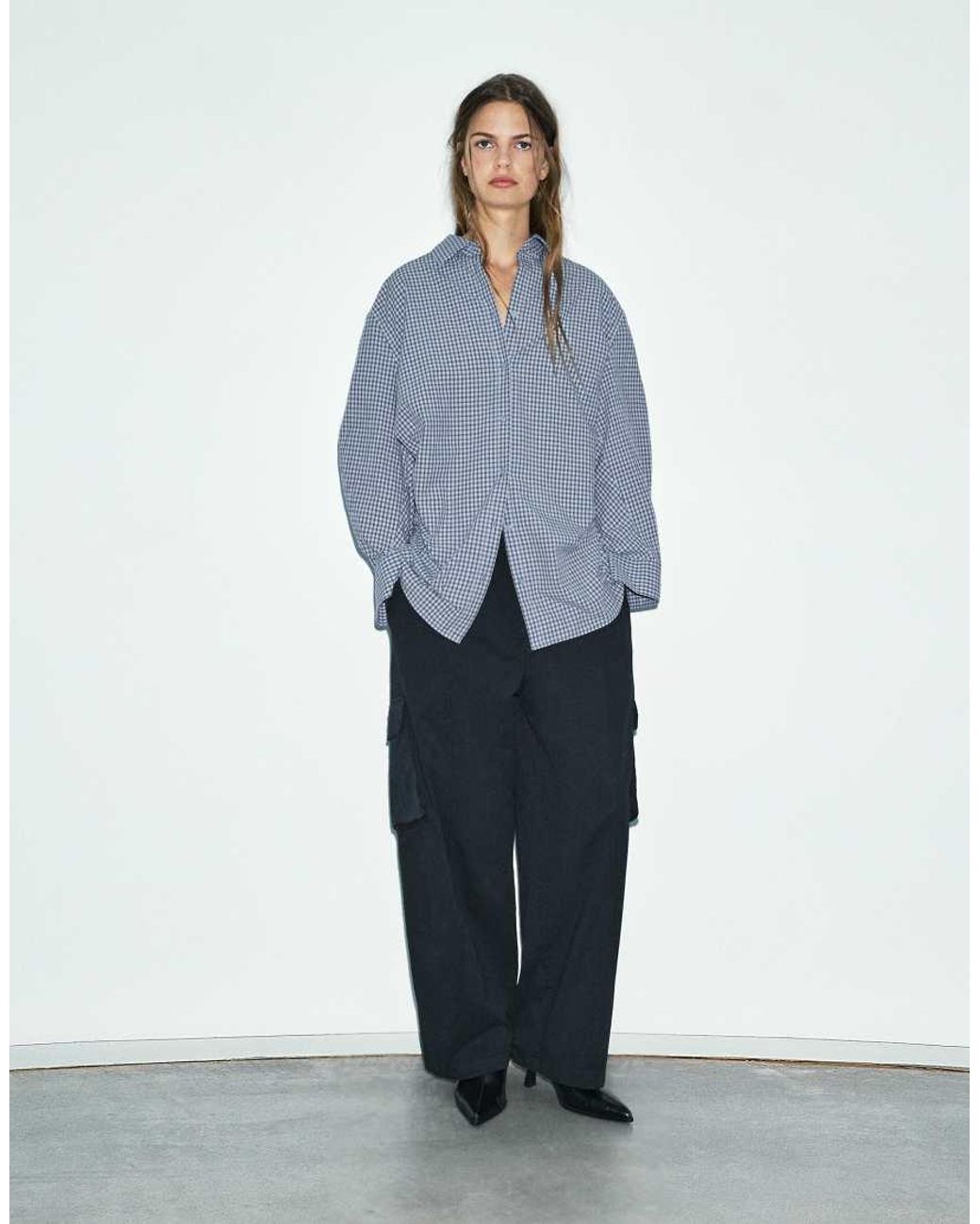 Pull&Bear Oversized Geruit Overhemd in het Black
