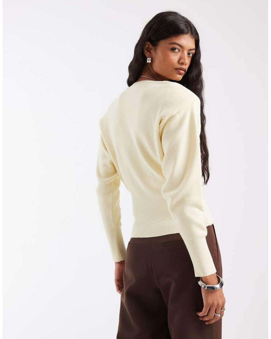 ASOS Natural Knitted Sweater With Shoulder Pad