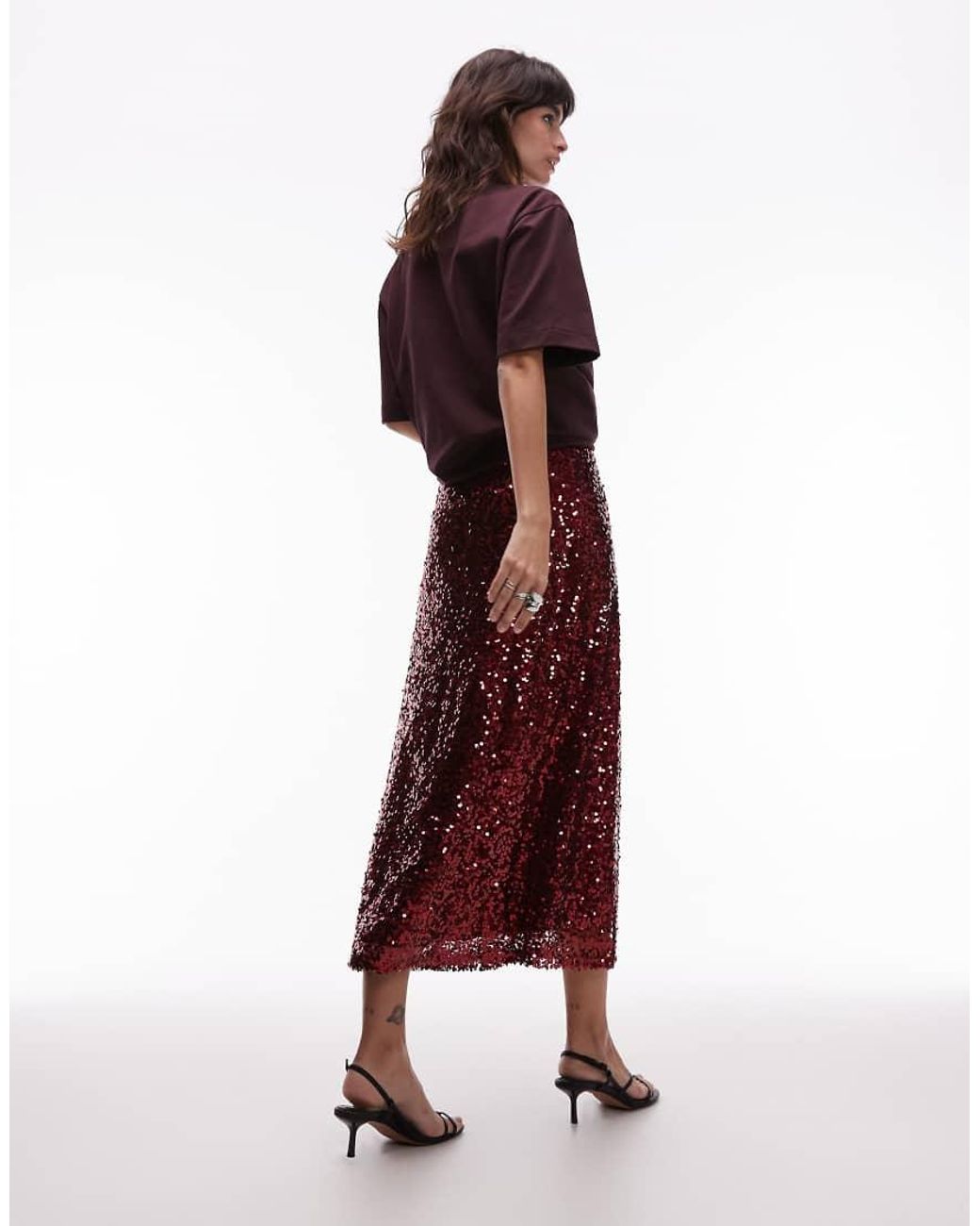 ASOS Red Sequin Midi Skirt