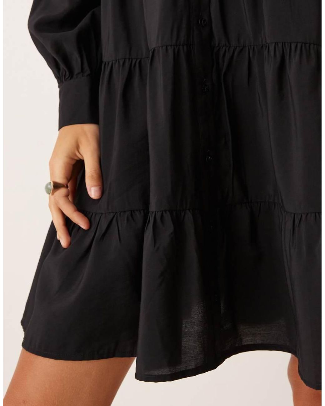 Y.A.S Black Long Sleeve Tiered Mini Shirt Dress
