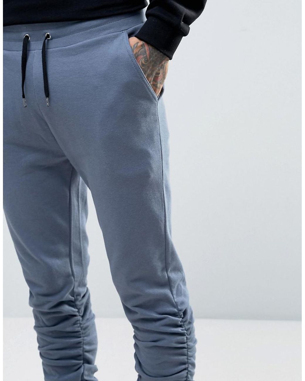 ASOS Skinny Stacked Joggers In Washed Blue for Men | Lyst