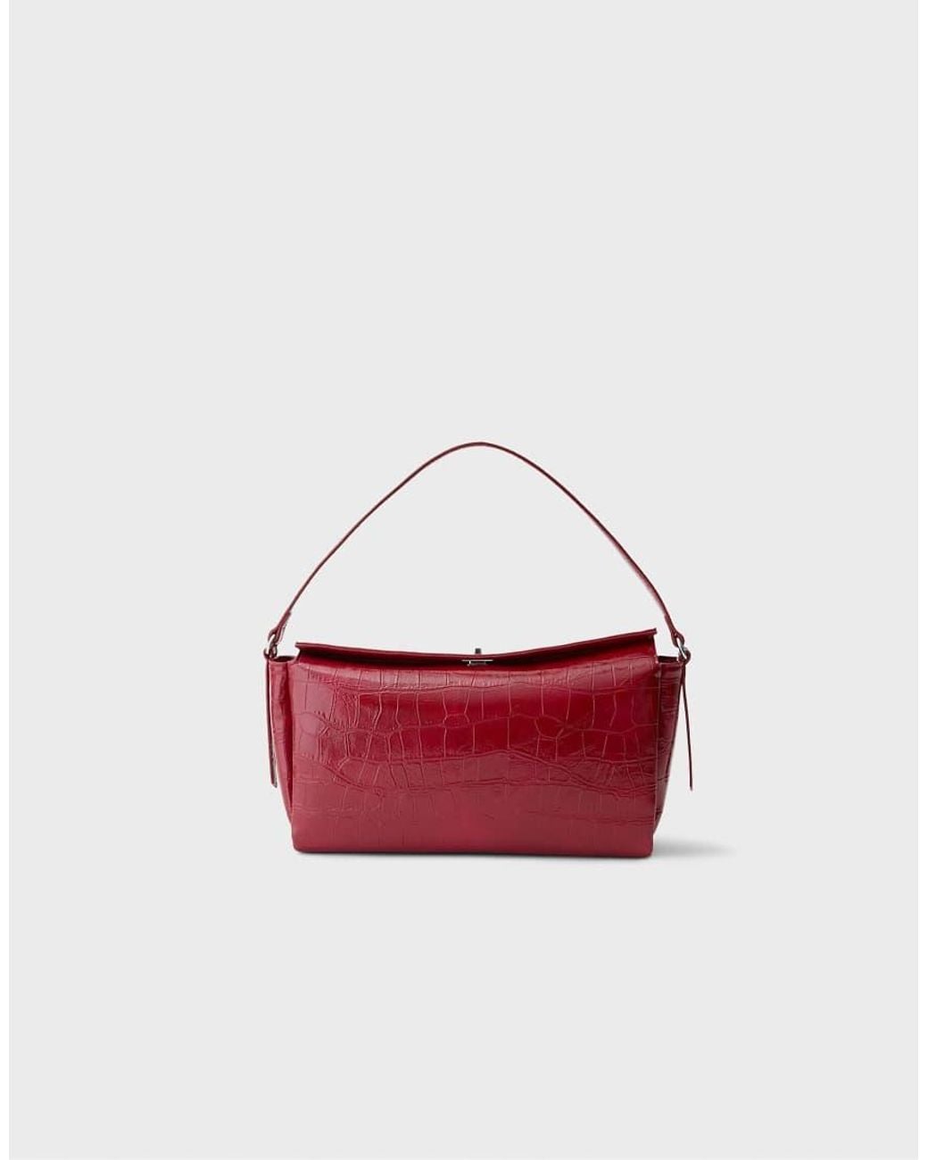 Stradivarius Red Mock Croc Shoulder Bag