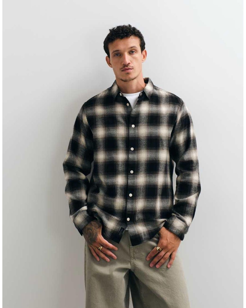 AllSaints Green Baseline Long Sleeve Logo Checked Shirt for men
