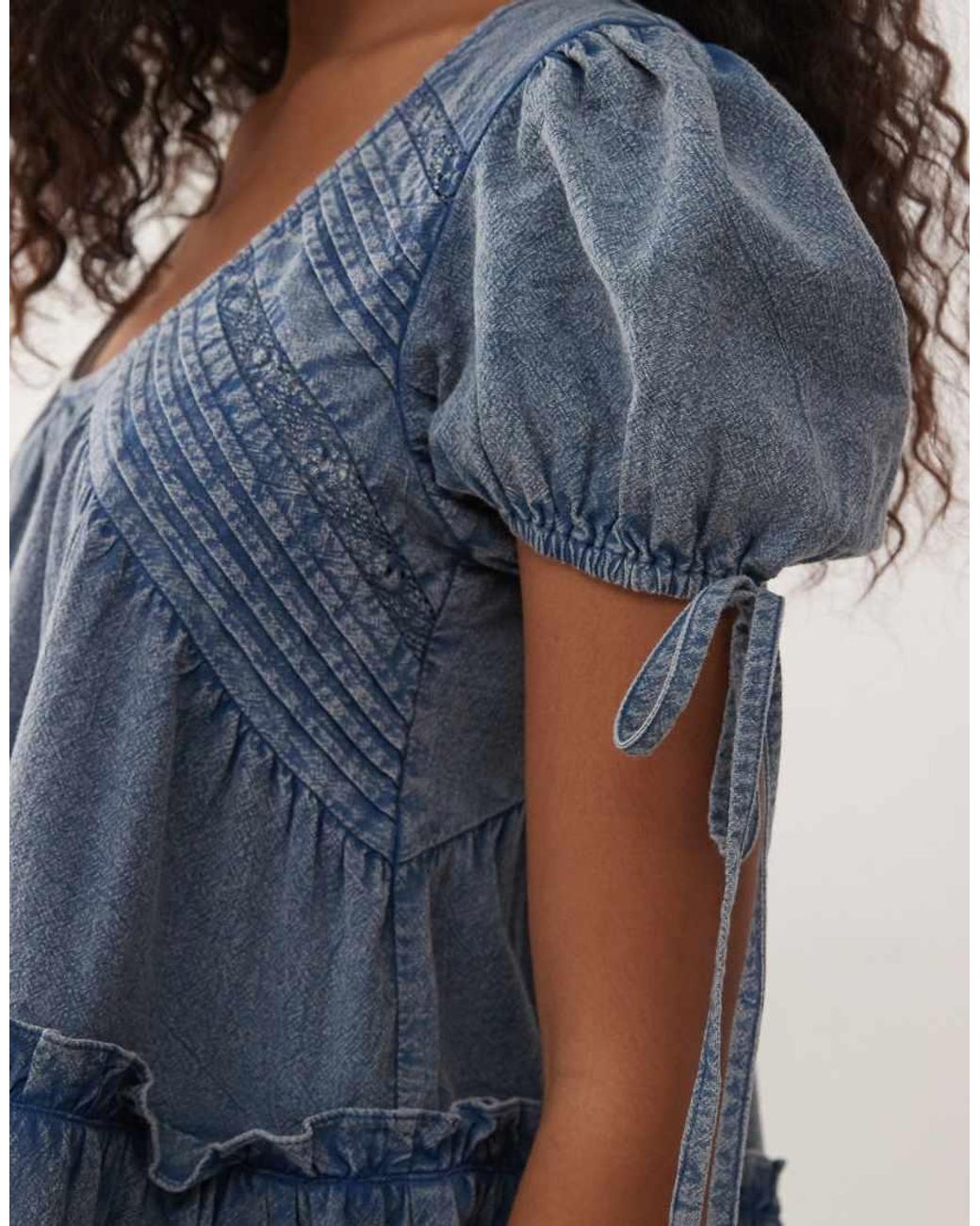 Reclaimed Vintage Blue Denim Smock Dress With Pintuck And Seam Details