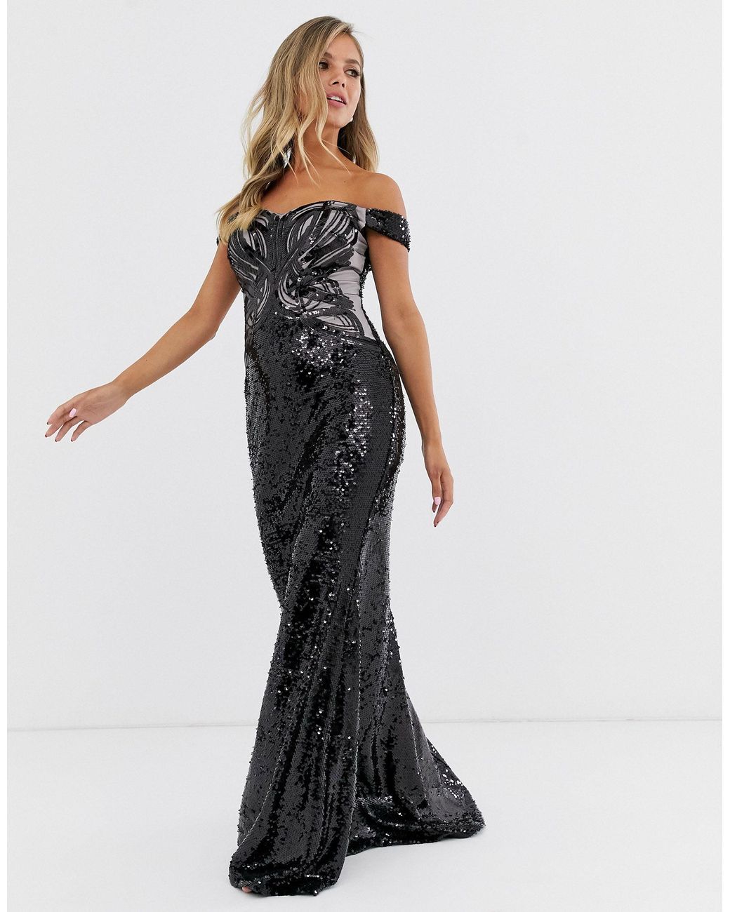 lipsy bardot maxi dress with ruffle wrap front