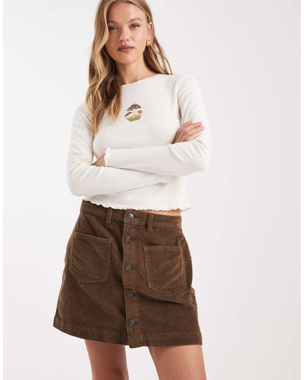 ONLY Natural Corduroy Button Up Mini Skirt