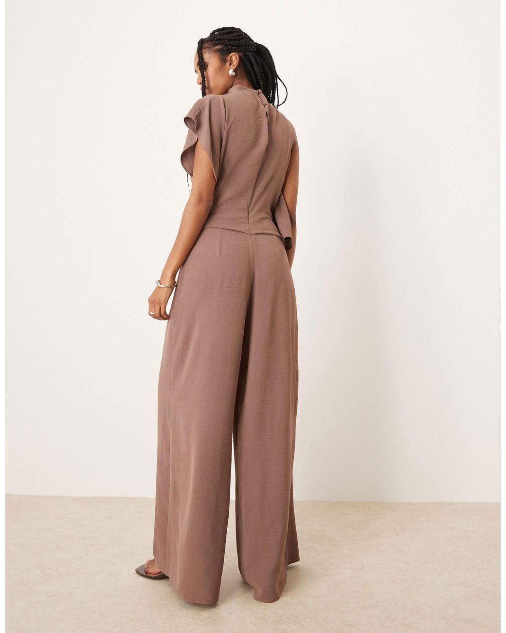 ASOS Brown Asym Drape Neck Jumpsuit