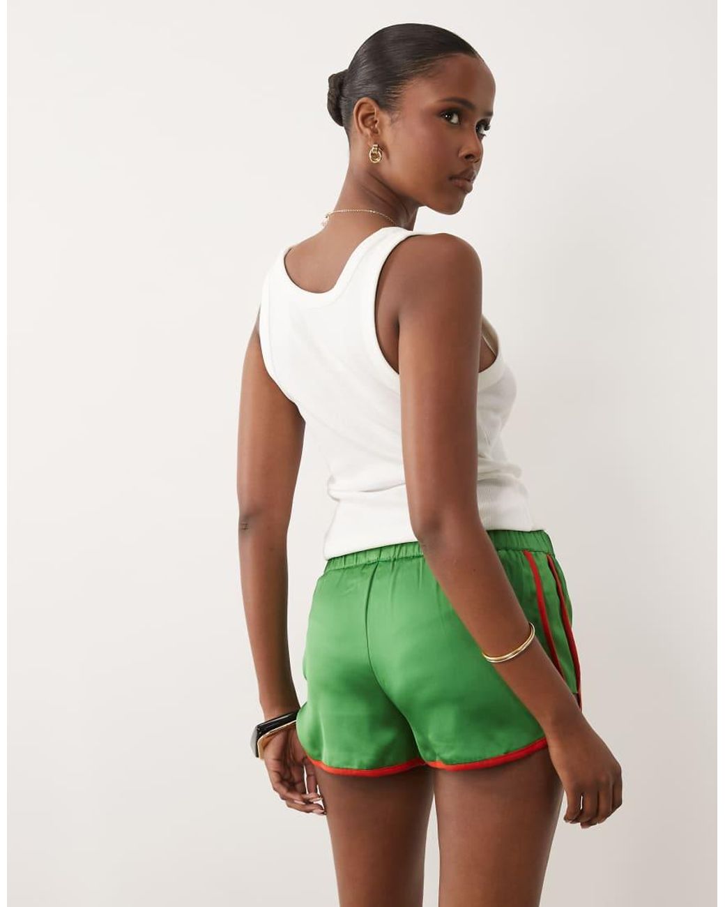 ASOS Green Contrast Seam Satin Runner Short