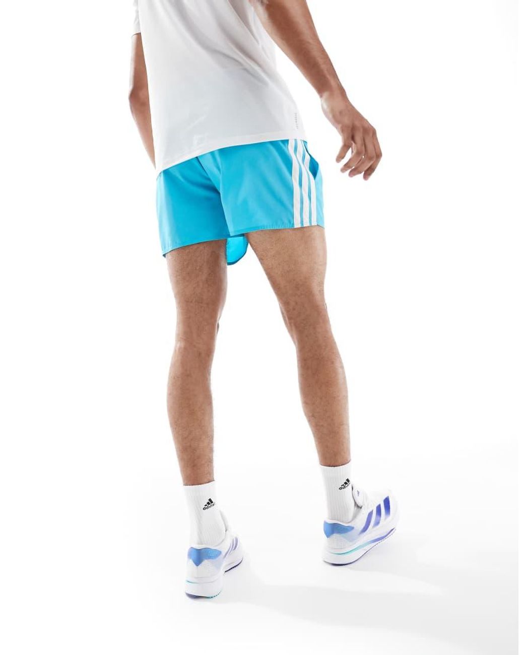 Adidas Originals Blue Adidas Training 3 Stripe 3" Swim Shorts for men