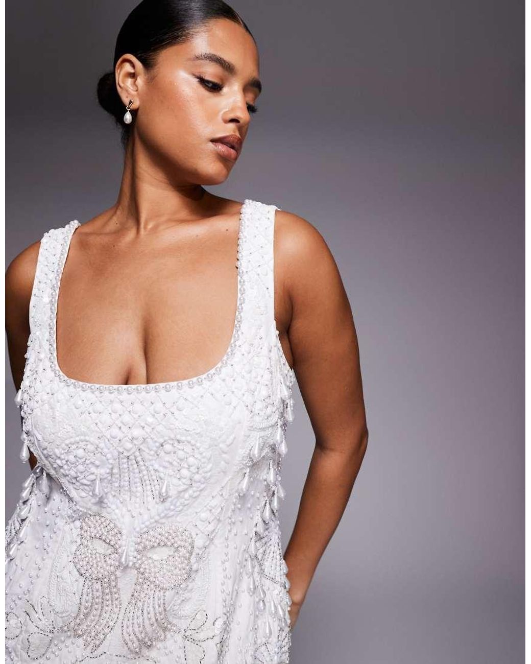 ASOS White Curve Gem Encrusted Mini Dress With Pearl Embellishment & Scallop Hem