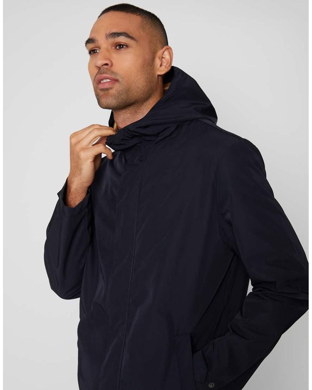Threadbare Blue Showerproof Zip Up Hooded Raincoat for men