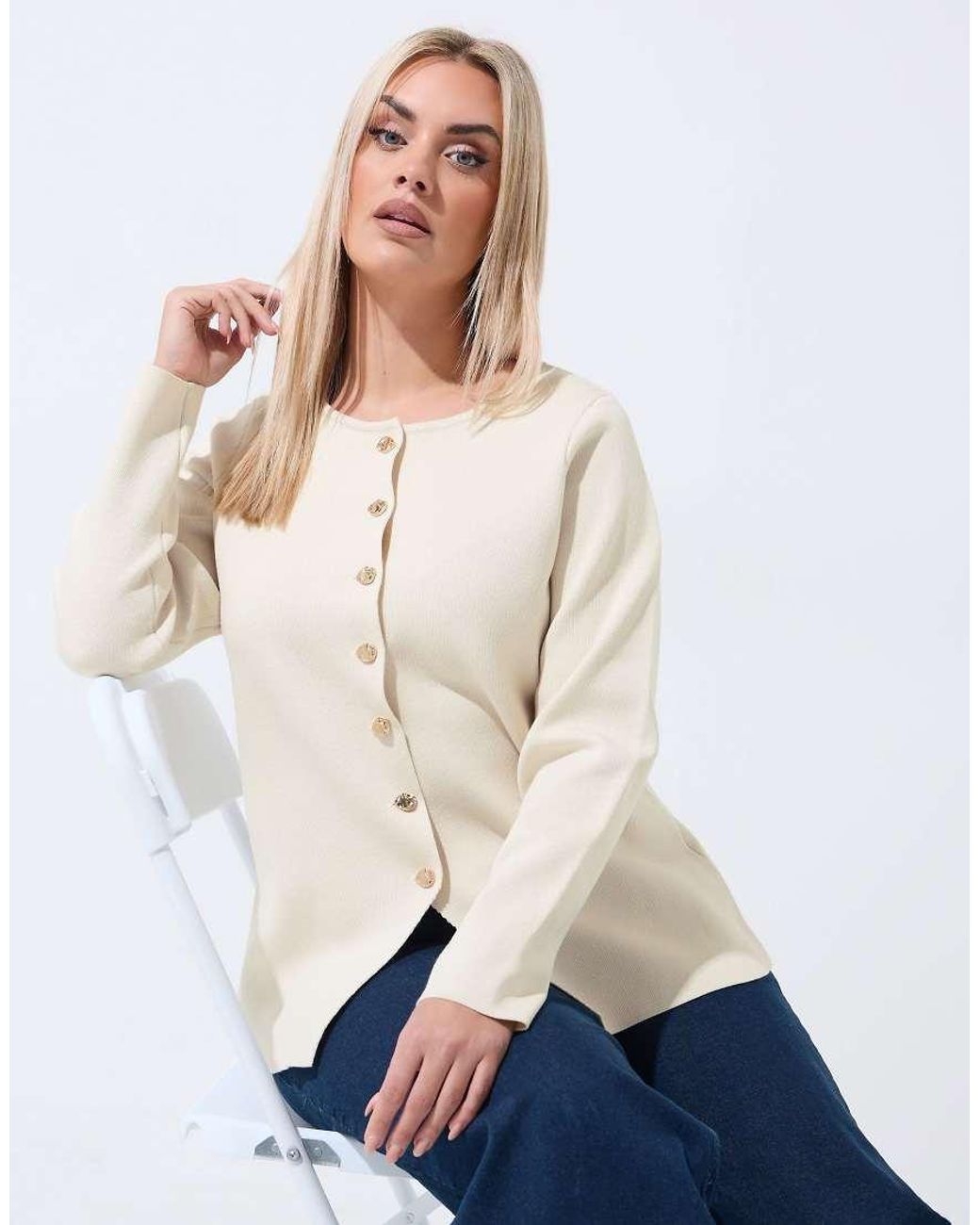 Yours Clothing White Long Sleeve Knitted Top