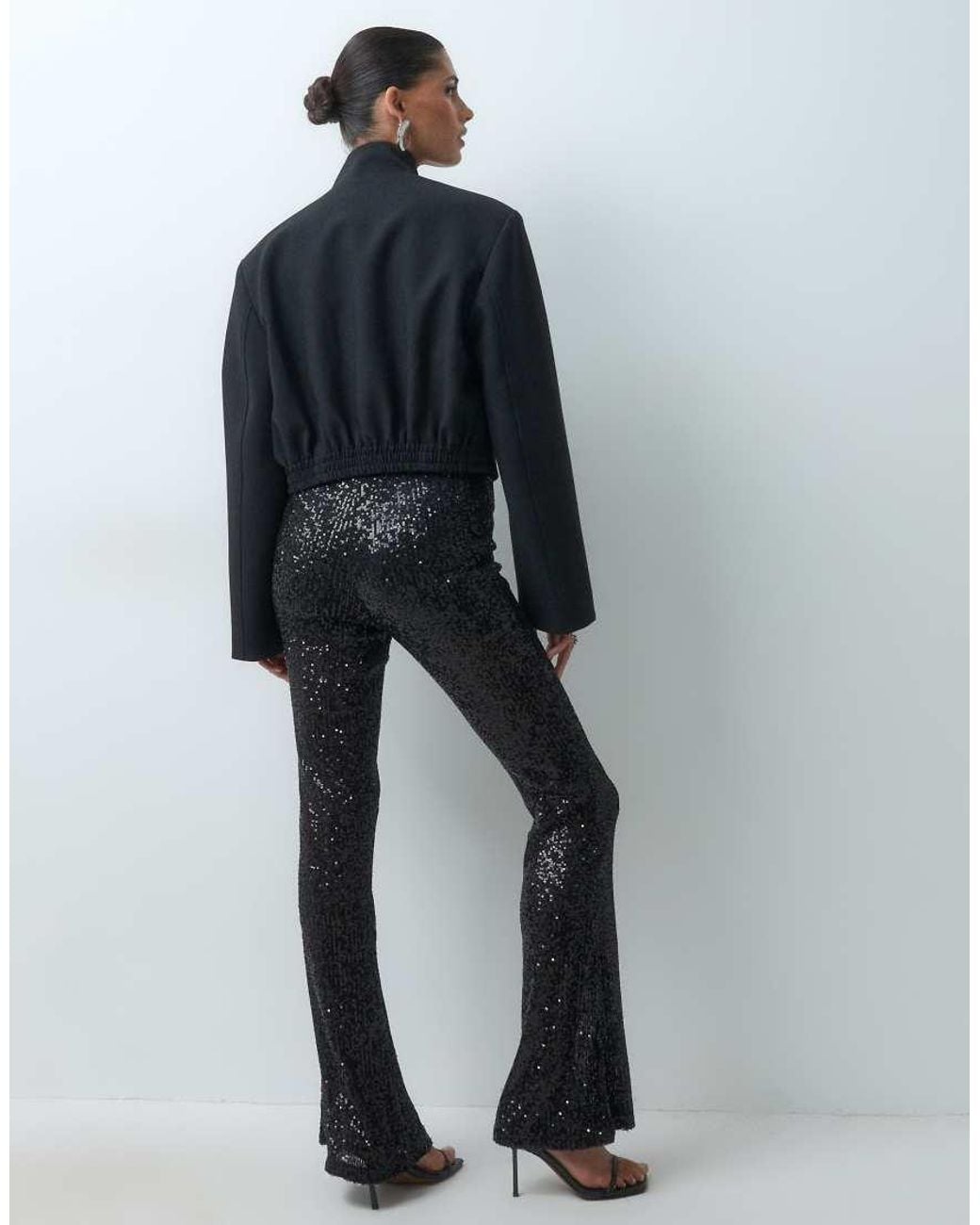 ASOS Gray Allover Sequin Flare Pants