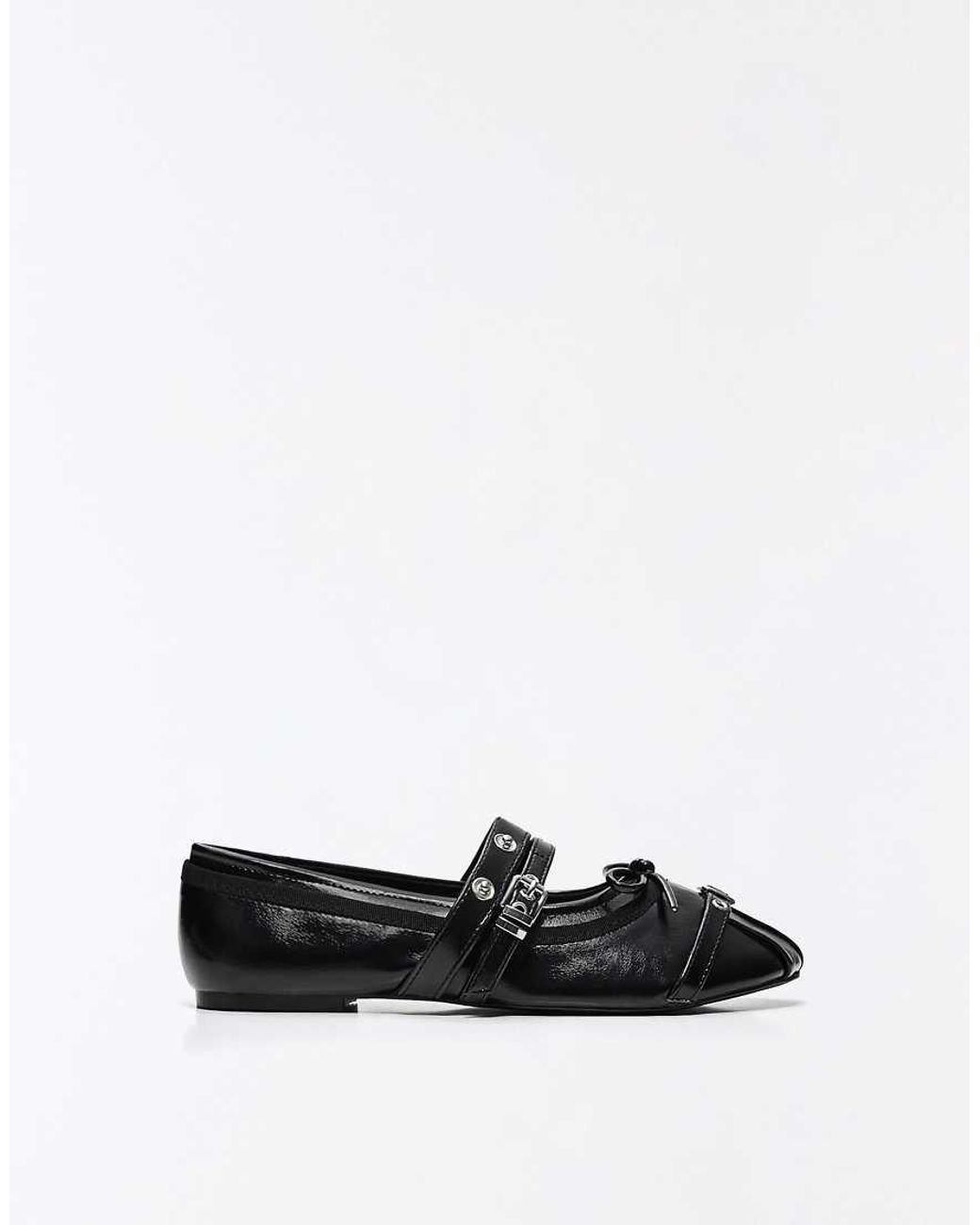 Bershka White Studded Buckle Ballerinas
