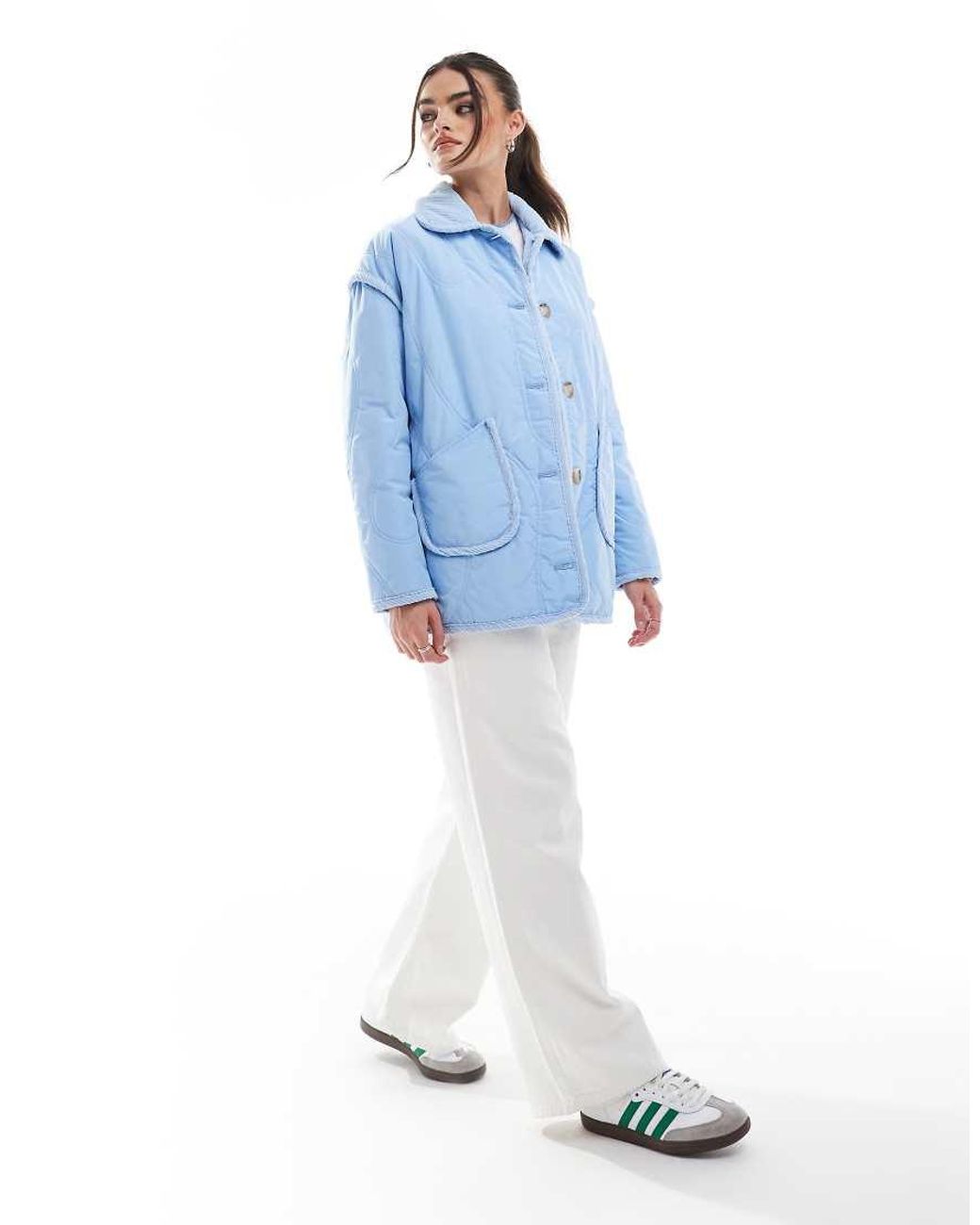 Threadbare Blue Quilted Jacket With Cord Detail