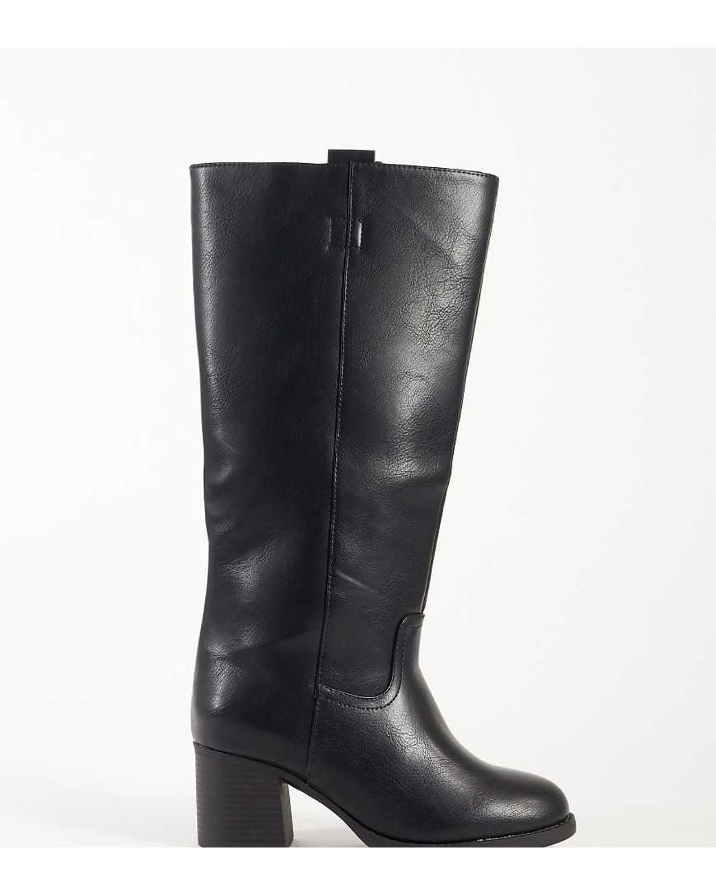 SEQWL Wide Fit Black Byron Pull On Knee Boots