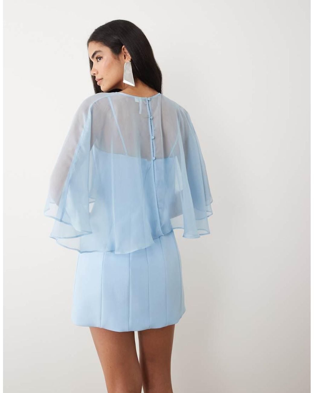 Forever New Blue Mesh Cape Detail Cami Mini Dress