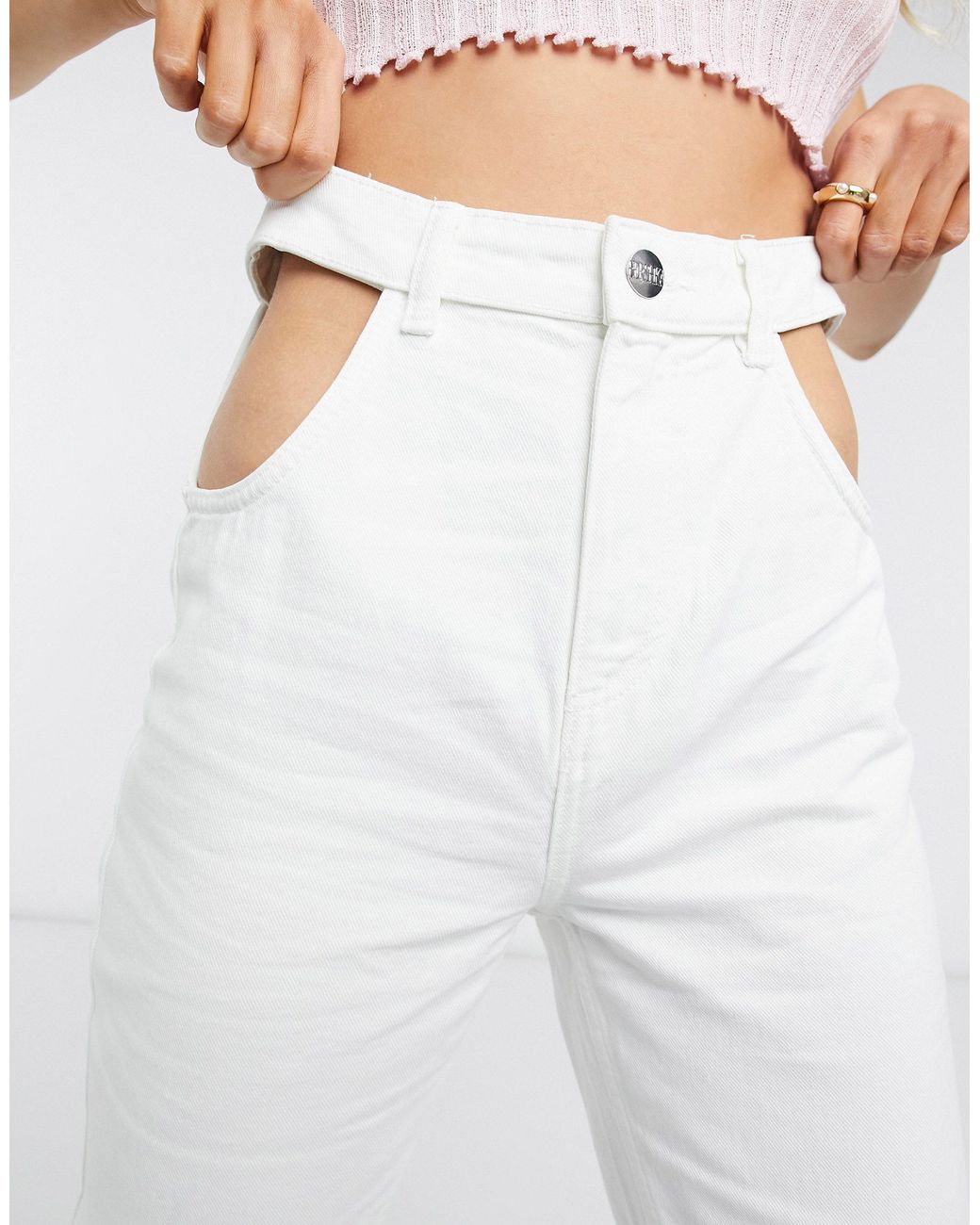 Bershka Pocket Cut Out Straight Jean in White | Lyst
