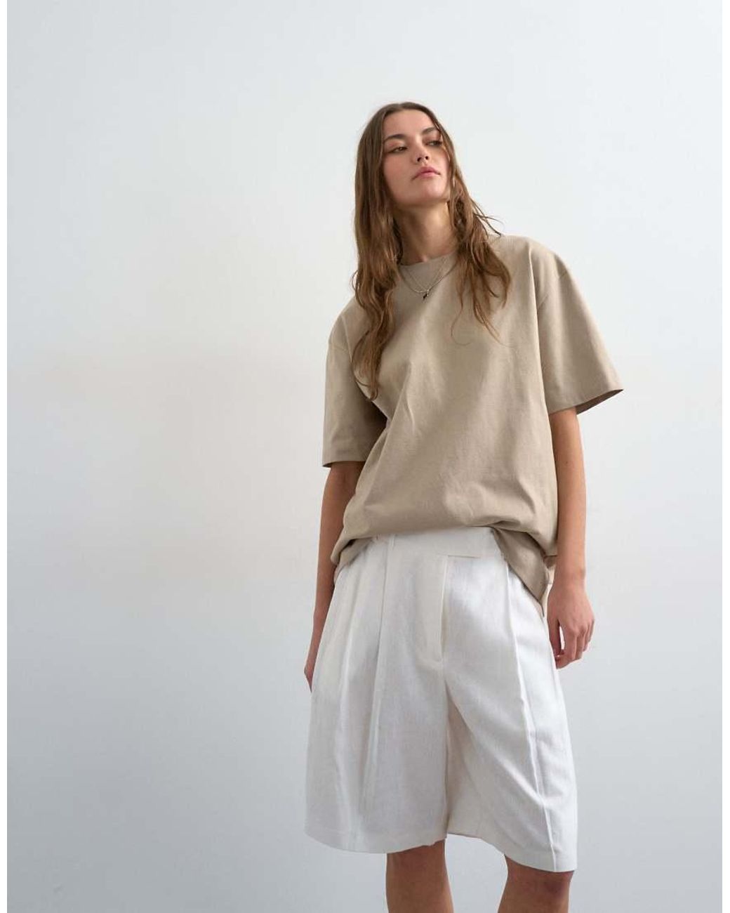 TOPSHOP White Tailored Linen Blend Ovoid Bermuda Shorts