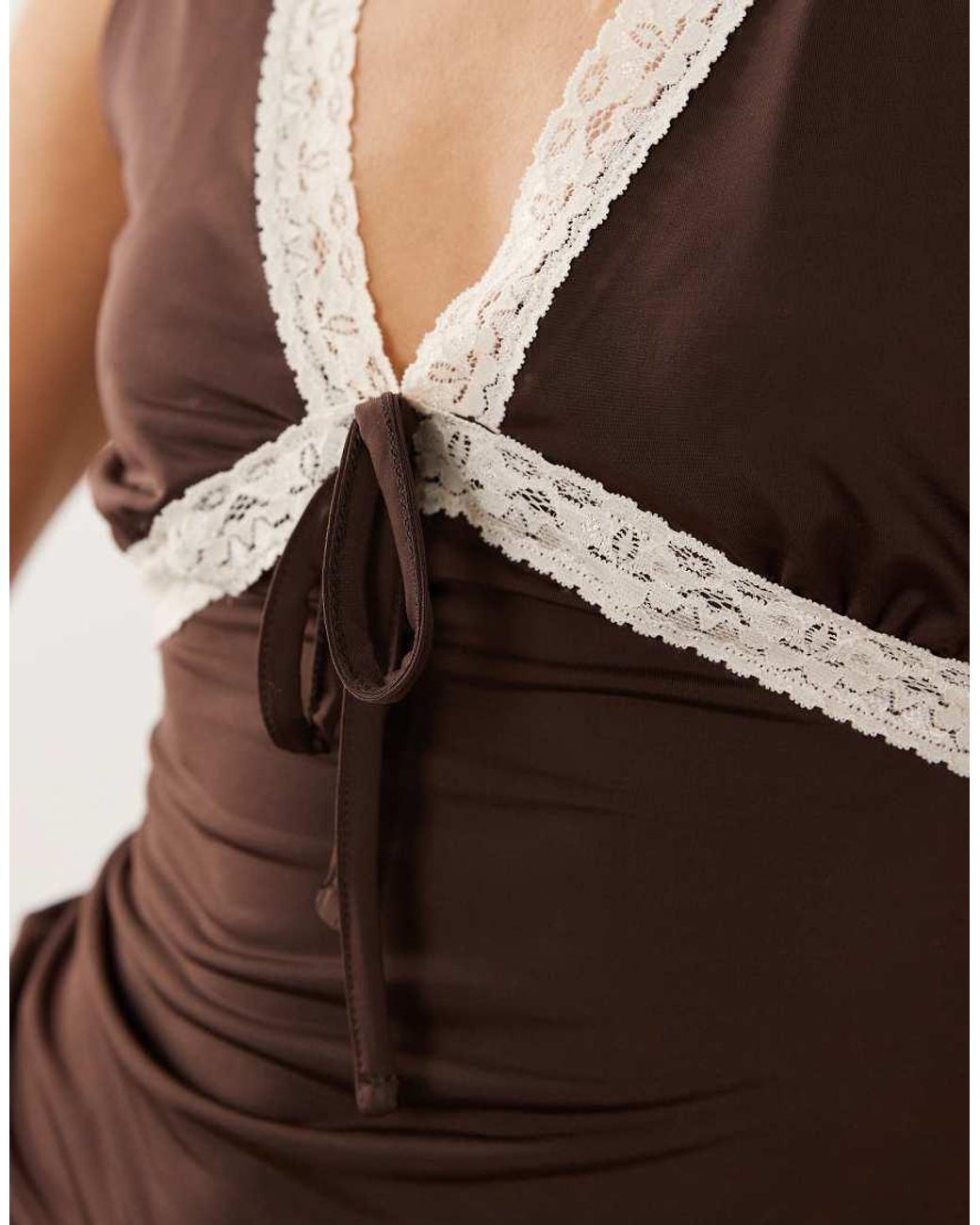 Miss Selfridge Natural Lace Trim Tank Top With Bow