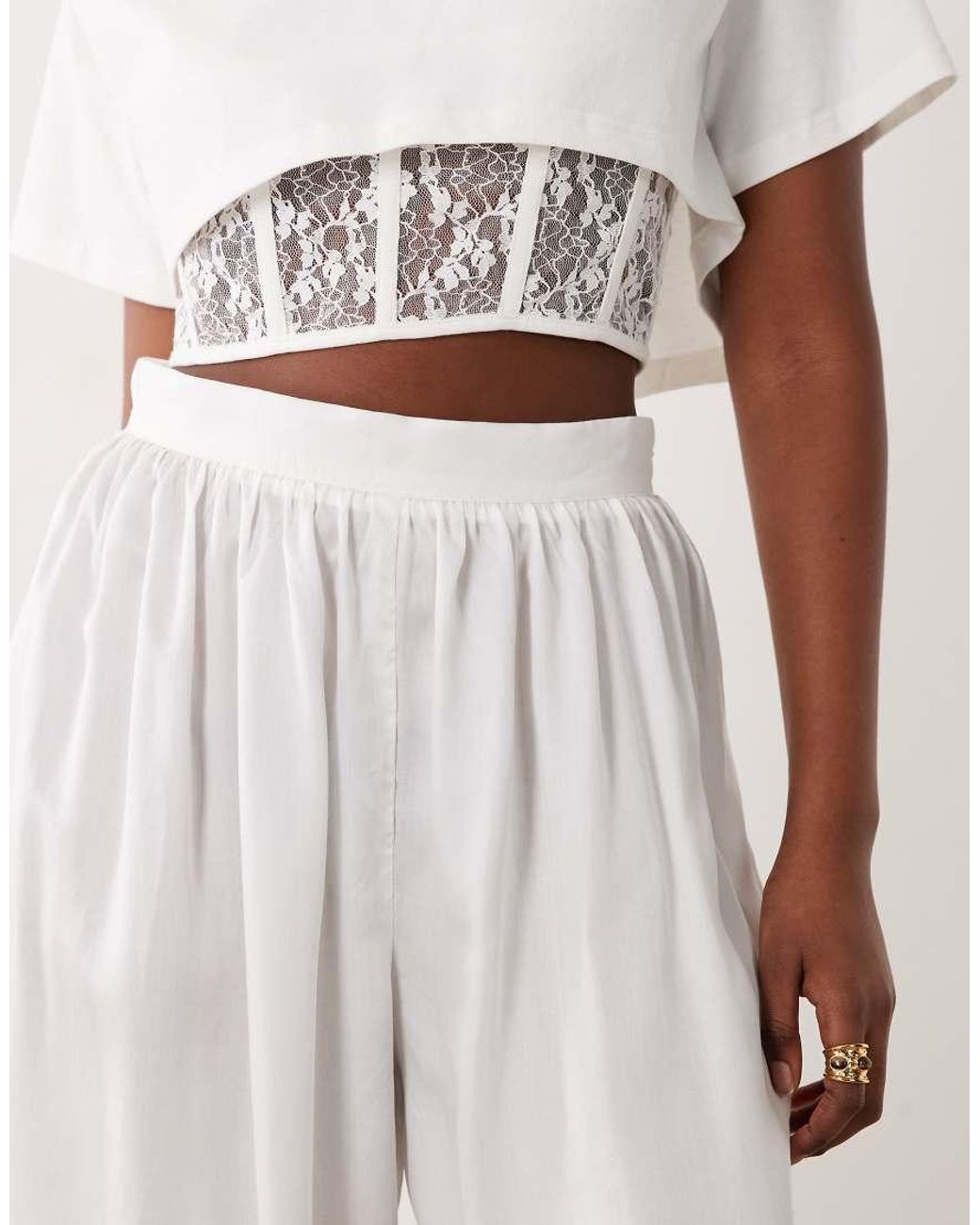 Noughts & Kisses Natural Satin Balloon Leg Tie Detail Trouser Co-Ord