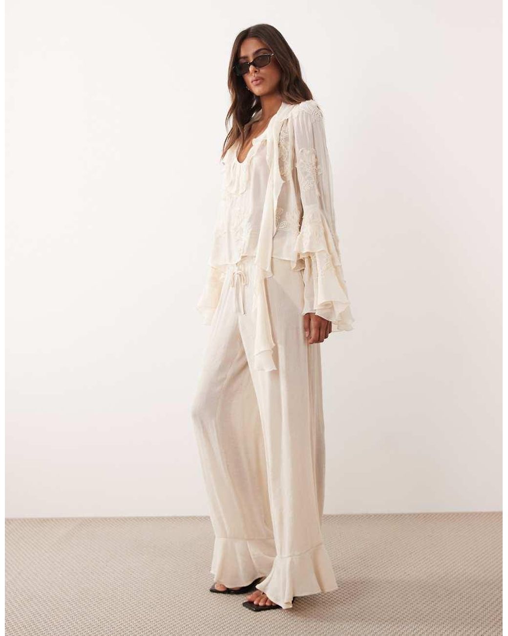Monki Natural Crinkle Wide Leg Trousers