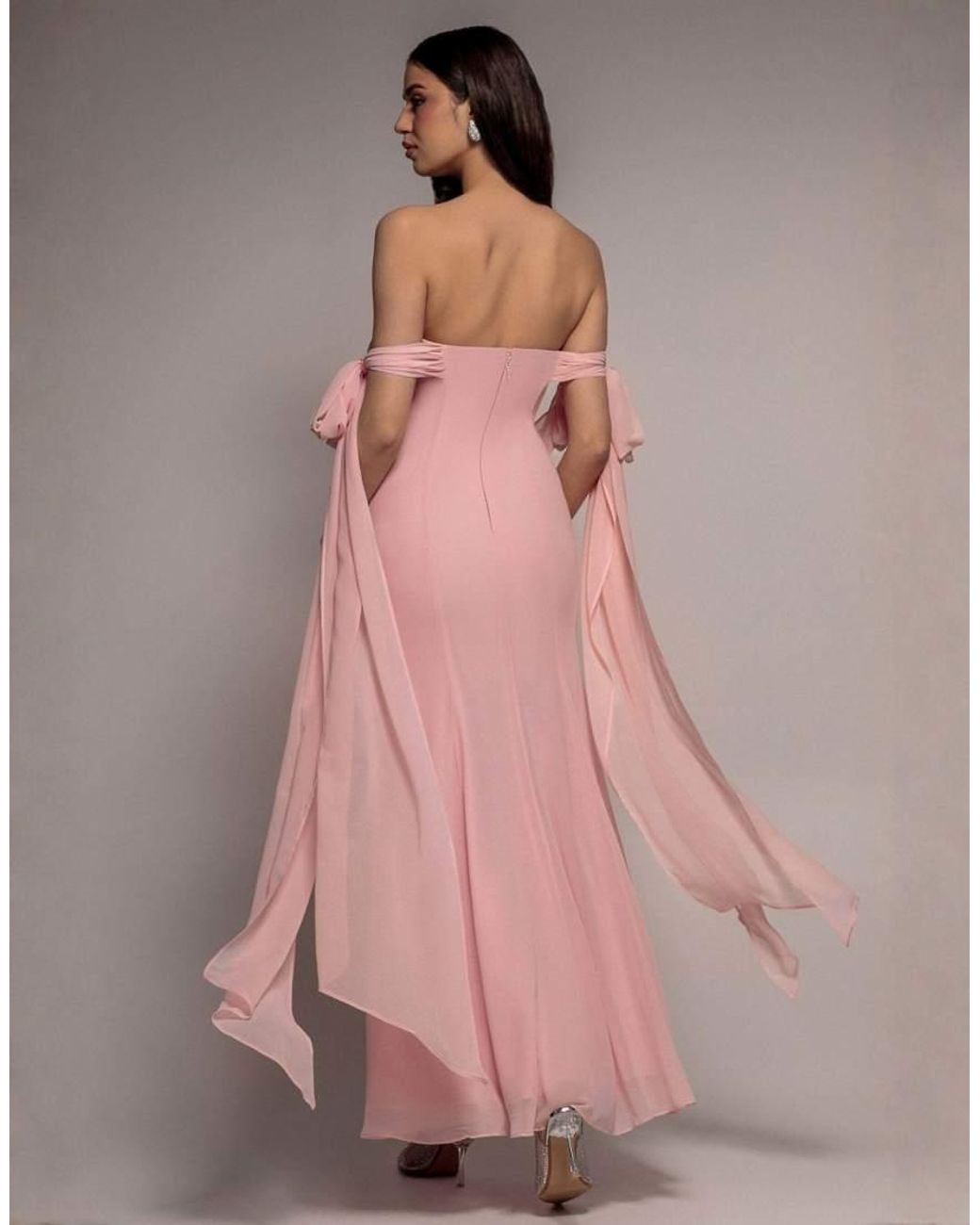 Goddiva Pink Multiway Cape Chiffon Sweetheart Maxi Dress