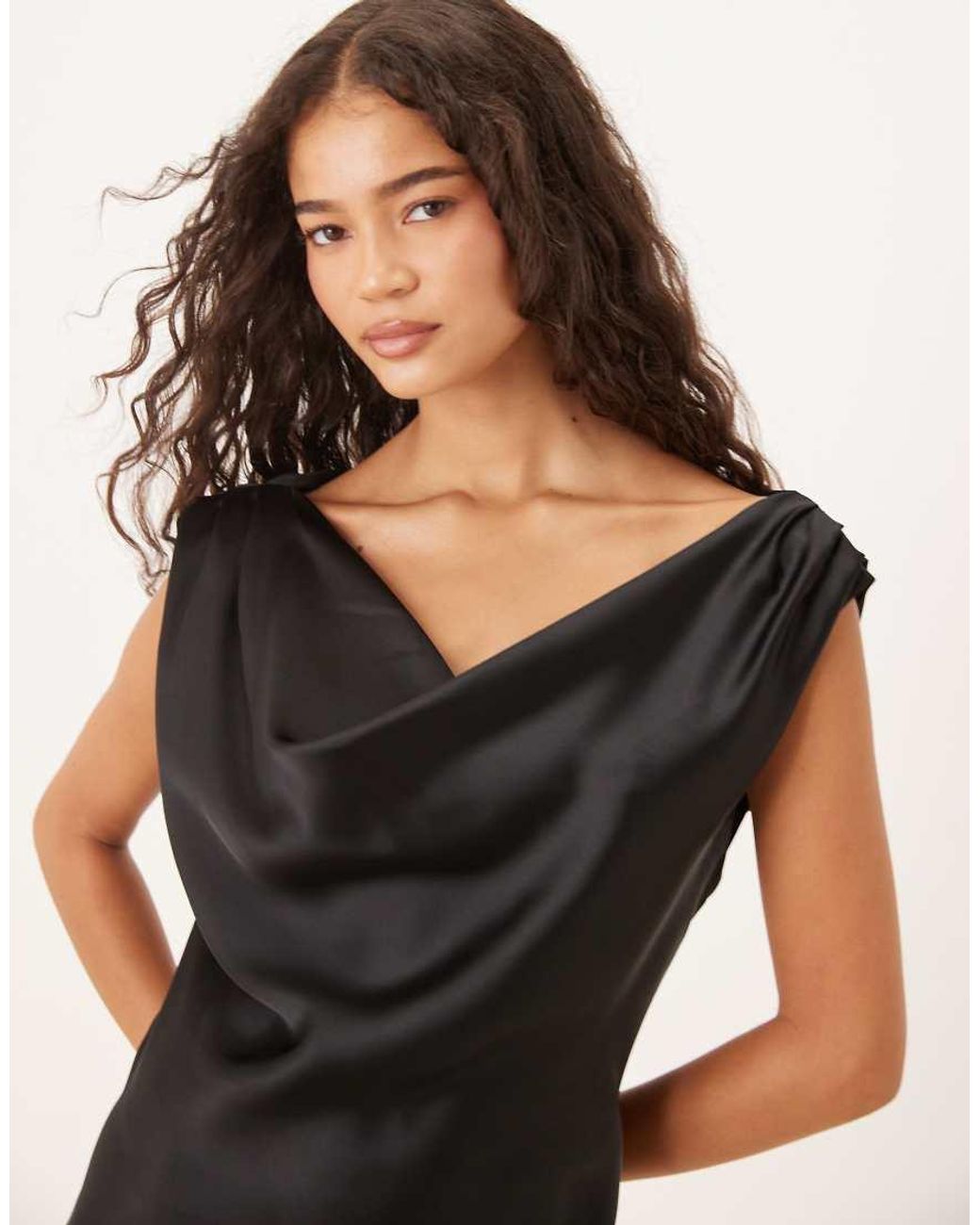ASOS Black Satin Drape One Shoulder Mini Dress