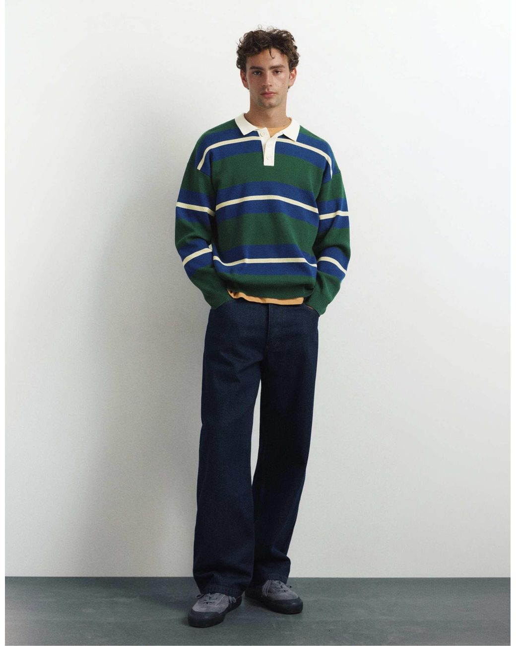 Pull&Bear Gestreiftes strick-polohemd in Blue für Herren
