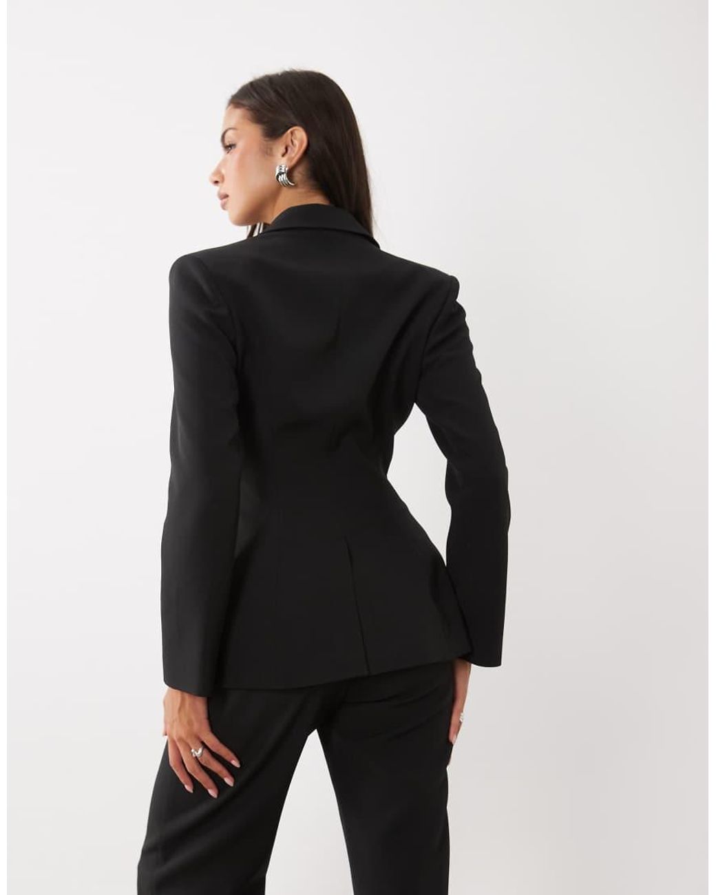 Kaiia Black Exclusive Eyelet Detail Lace Up Cinched Waist Blazer Co-Ord