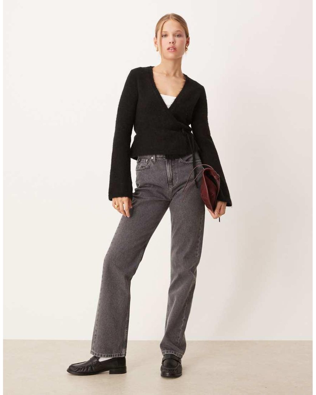 Gina Tricot Black Long Sleeve Knitted Wool Alpaca Wrap Cardigan