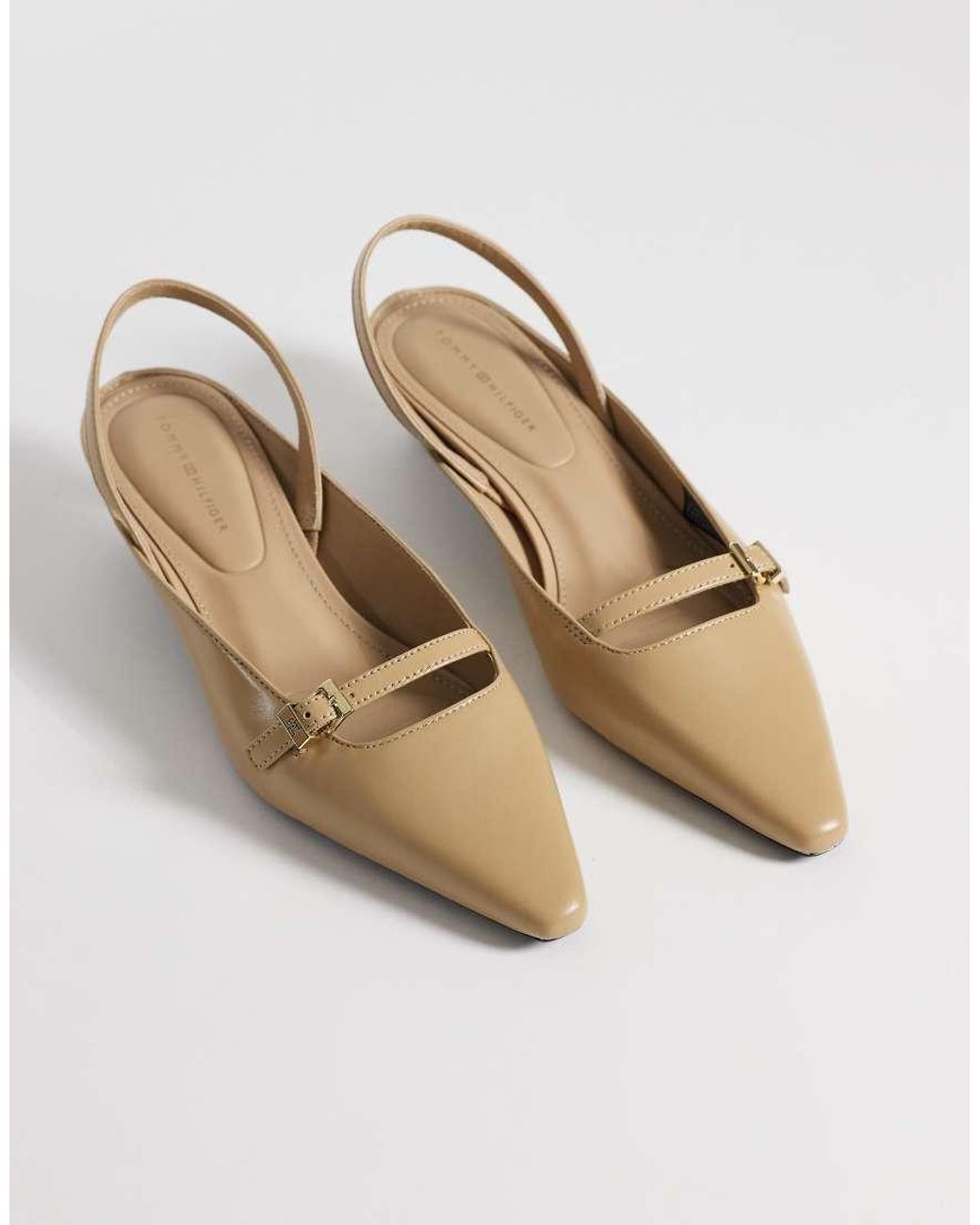 Tommy Hilfiger White Buckle Slingback Kitten Heel